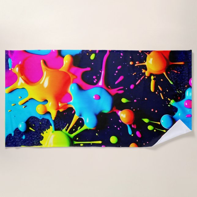 Serviette De Plage Neon Paint Splatter Art Abstrait (Devant)
