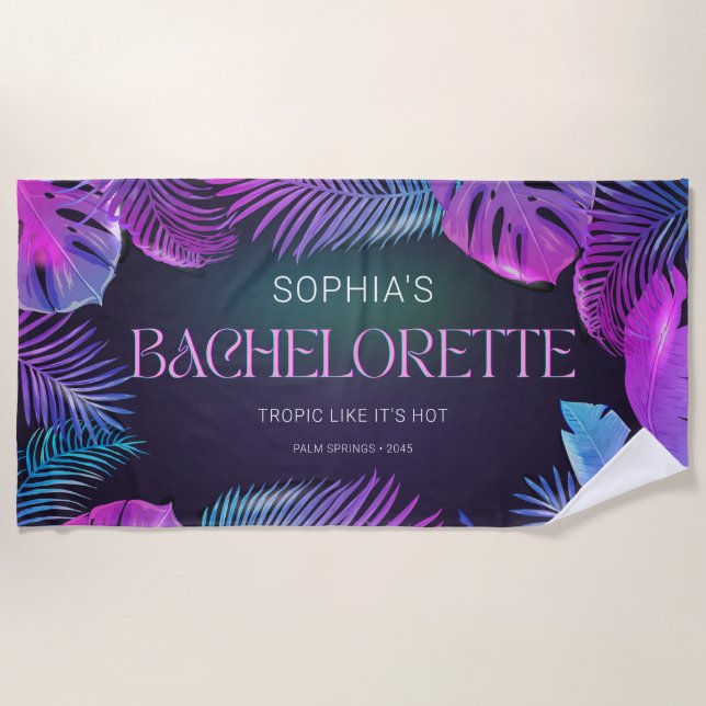 Serviette De Plage Neon Palm Tropical Bachelorette Party (Devant)