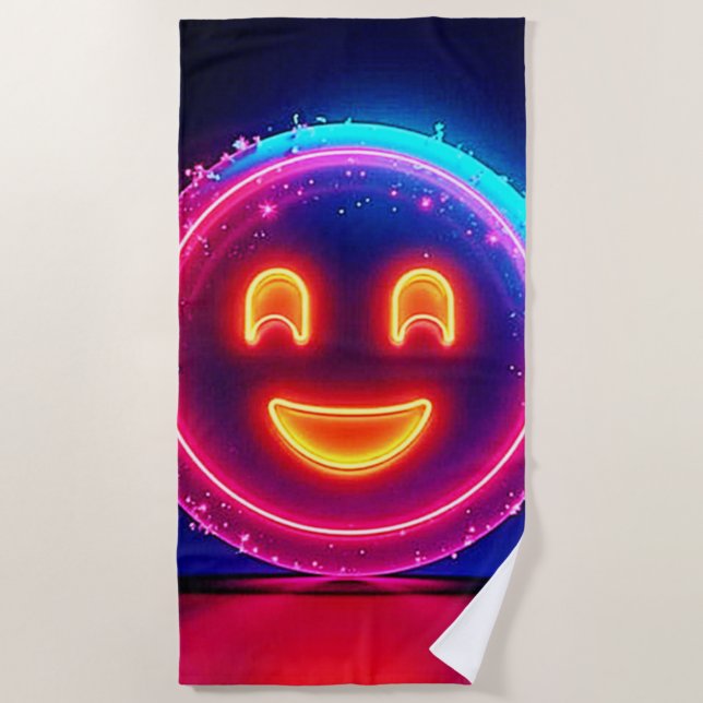 Serviette De Plage Neon Smile: Bright Happy Glow Design (Devant)