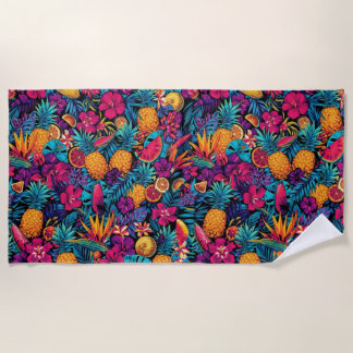 Serviette De Plage Neon Tropical Fruit Flower Beach Towel - Pineapple