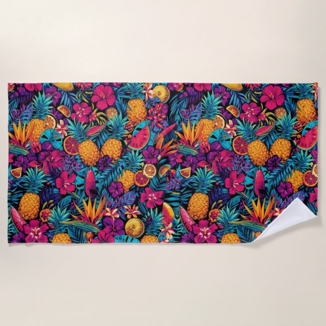Serviette De Plage Neon Tropical Fruit Flower Beach Towel - Pineapple (Devant)