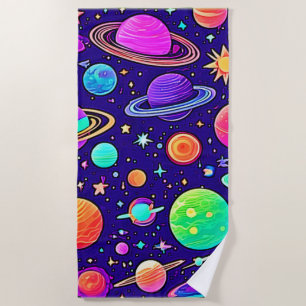 Serviette De Plage Neons Fleurs : Planètes & Étoiles