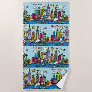 Serviette De Plage New York Cartoon Visite Les Bâtiments