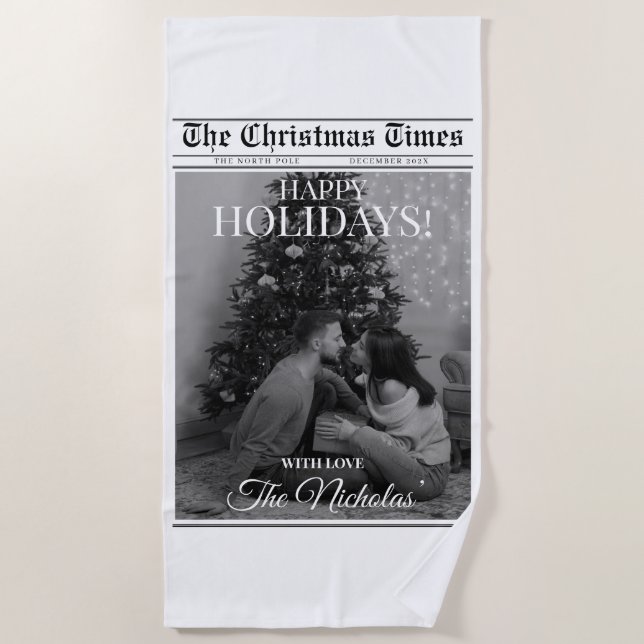 Serviette De Plage Newspaper What A Year Black White Photo Christmas (Devant)