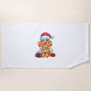 Serviette De Plage Noël Éclairage Santa Chapeau Poodle Chien Noël