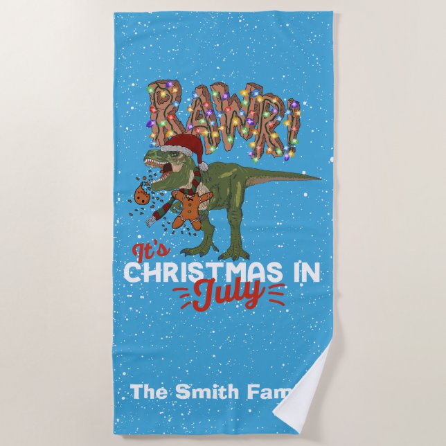 Serviette De Plage Noël en juillet Dinosaur Funny Personnalisé (Devant)