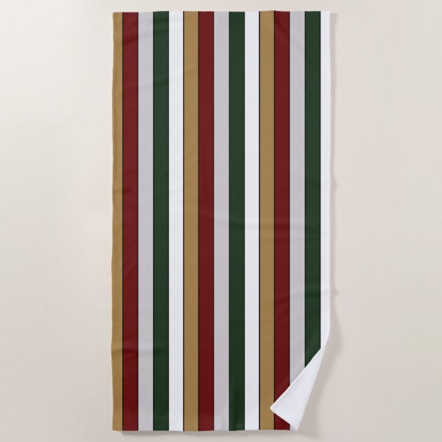 Serviette De Plage Noël Or Vert Rouge Argent Et Blancs (Devant)