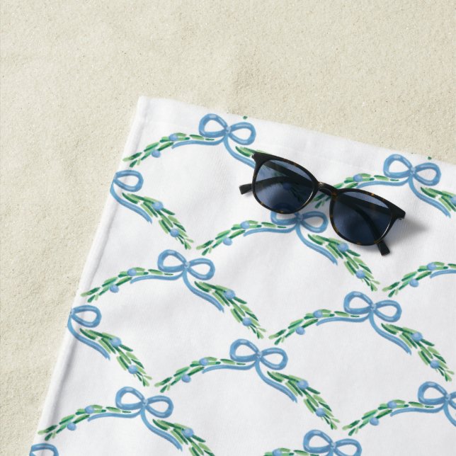 Serviette De Plage Noeud bleu de la coquette côtière monogrammé (En situation)