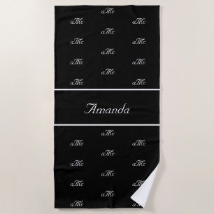 Serviette De Plage Noir blanc couple monogramme motif nom script
