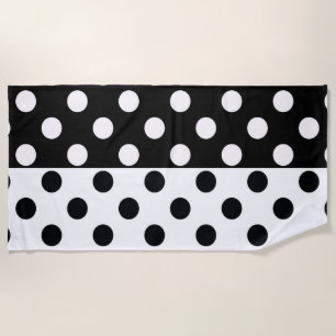 Serviette De Plage Noir Blanc demi-couleur fractionné en Pois Inverse