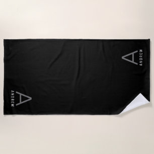 Serviette De Plage Noir blanc minimaliste moderne Monogramme initial