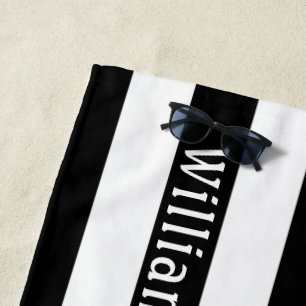 Serviette De Plage Noir et Blanc Cabane Rayures Personnalisées