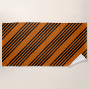 Serviette De Plage Noir et brûlé orange cinq bandes motif