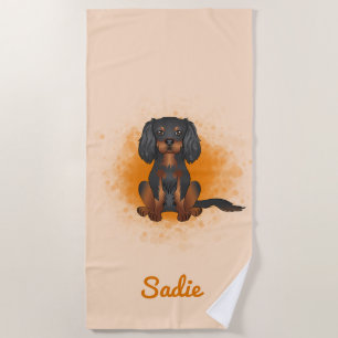 Serviette De Plage Noir & Tan Cavalier King Charles Chien sur Orange