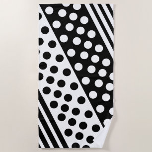 Serviette de plage noire blanche avec pointes rayu