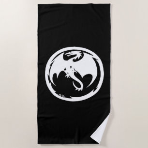 Serviette de plage noire Dragon blanc