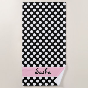 Serviette de plage noire et blanche personnalisée