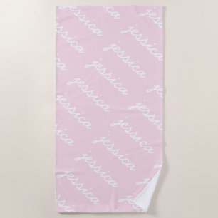 Serviette De Plage Nom cursif rose de votre nom
