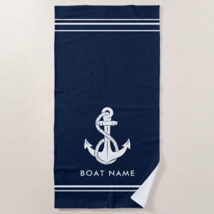 Serviette De Plage Nom de bateau à ancre nautique de couleur personna