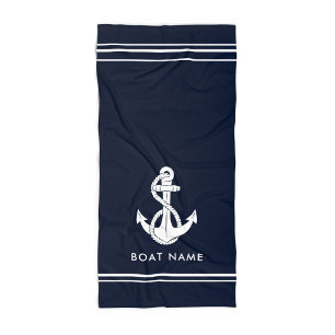 Serviette De Plage Nom de bateau d'ancre nautique personnalisé bleu m
