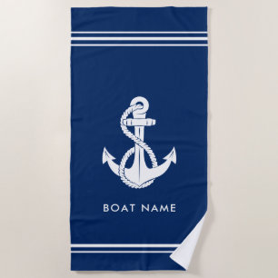 Serviette De Plage Nom de bateau minimaliste personnalisé Ancre nauti