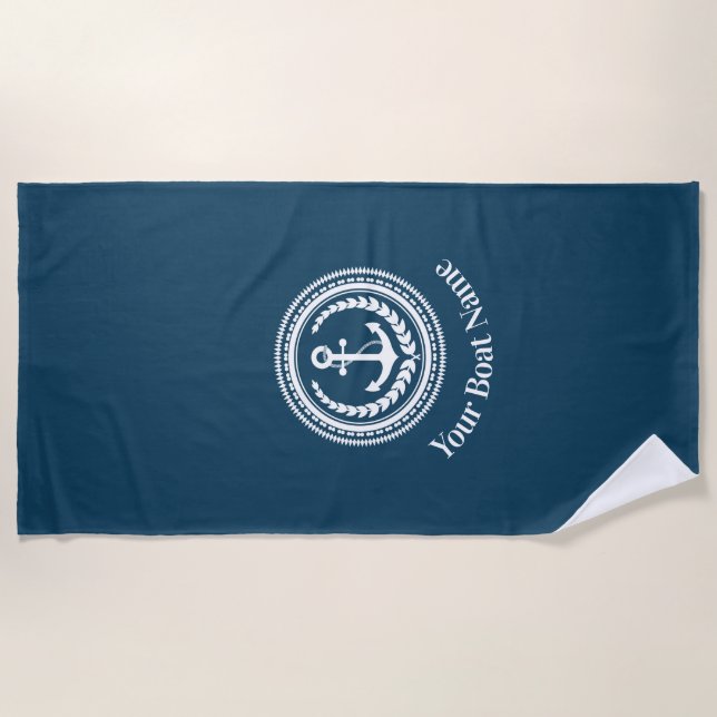 Serviette De Plage Nom de bateau personnalisé Ancre Beach Towel (Devant)