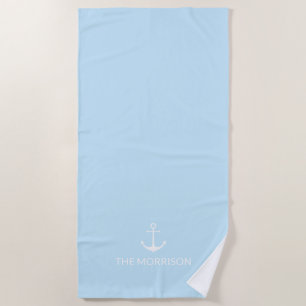 Serviette De Plage Nom de bateau personnalisé nautique ancre blanche