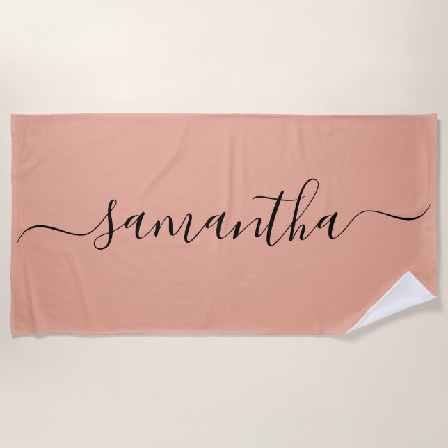 Serviette De Plage Nom de calligraphie rose pâle personnalisé (Devant)