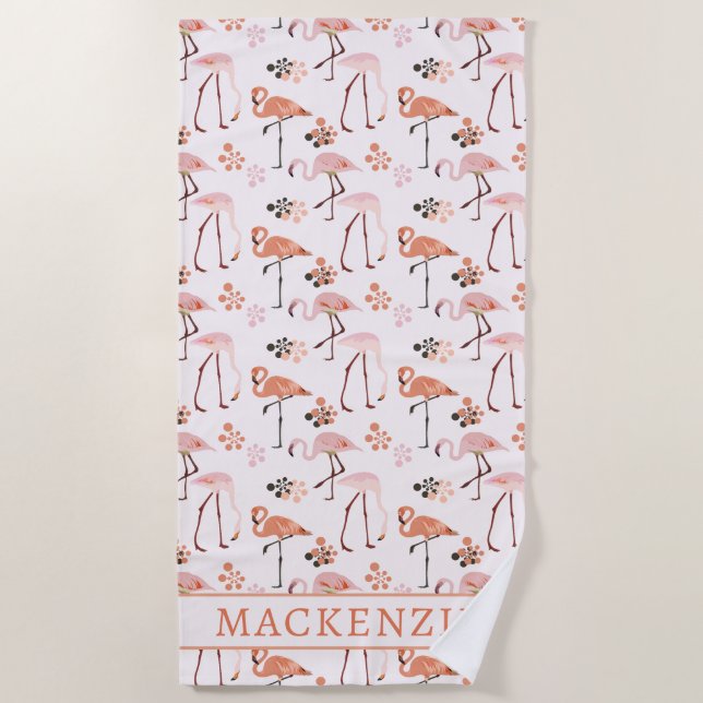 Serviette De Plage Nom de corail rose Flamant rose (Devant)