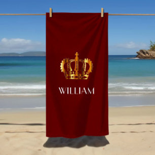 Serviette De Plage Nom de Couronne Royal Gold élégant Rouge