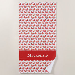 Serviette De Plage Nom de coutume de plage d'été de motif de crabe