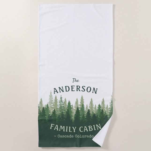 Serviette De Plage Nom de famille Cabine Emplacement Pine Tree Forest (Devant)