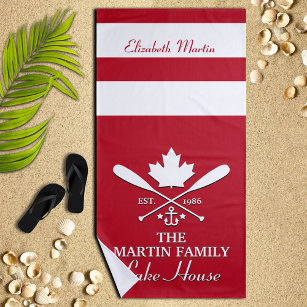 Serviette De Plage Nom de famille   Canadian Maple Leaf Custom