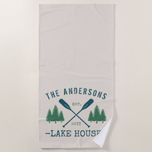 Serviette De Plage Nom de famille Lake House Oars rustiques Pine Tree