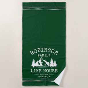 Serviette De Plage Nom de famille Lake House Trees Forest Green