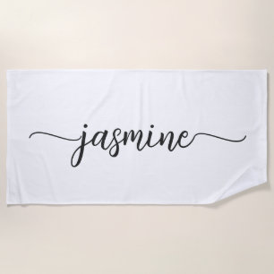 Serviette De Plage Nom de grand script monogramme blanc minimaliste