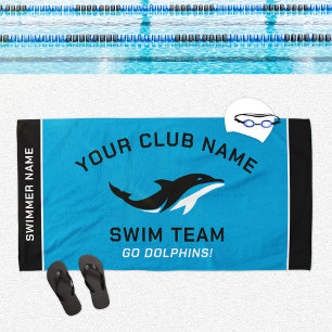 Serviette De Plage Nom de l'équipe de bain bleu personnalisé