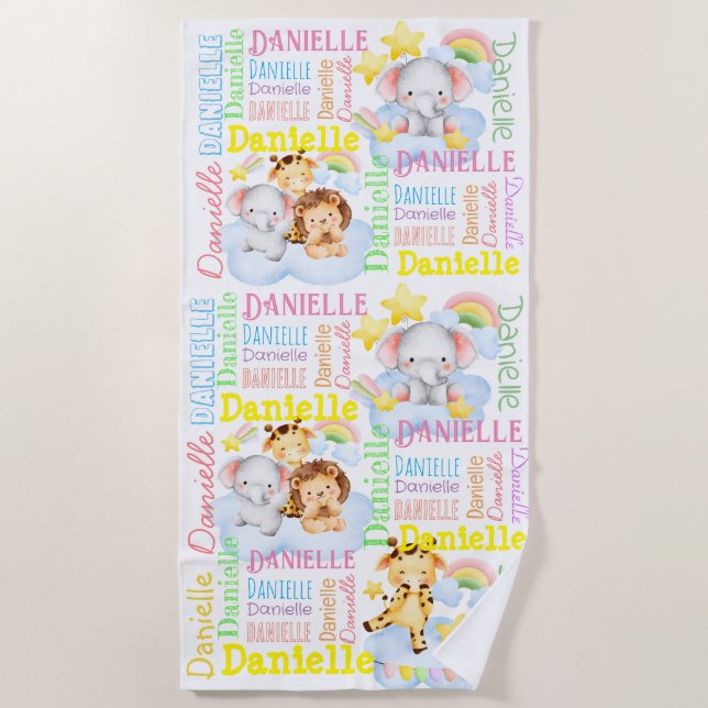 Serviette De Plage Nom de longue fille personnalisé avec des bébés an (Devant)