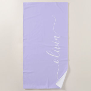Serviette De Plage Nom de monogramme girly écriture moderne violet la