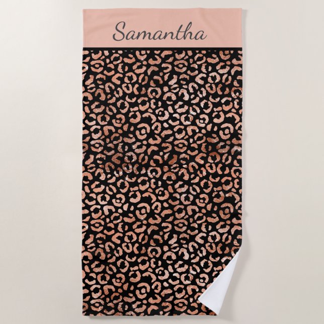 Serviette De Plage Nom de monogramme Rose Gold Black Empreinte de léo (Devant)