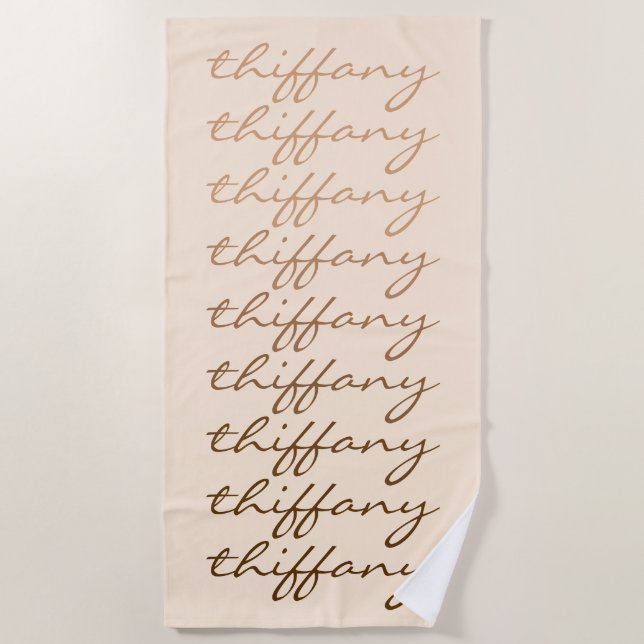 Serviette De Plage Nom de script Dégradé beige répétitif Nom (Devant)
