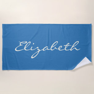 Serviette De Plage Nom de script manuscrit bleu élégant