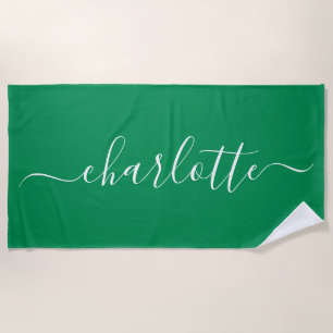 Serviette De Plage Nom de script vert de Kelly tendance 