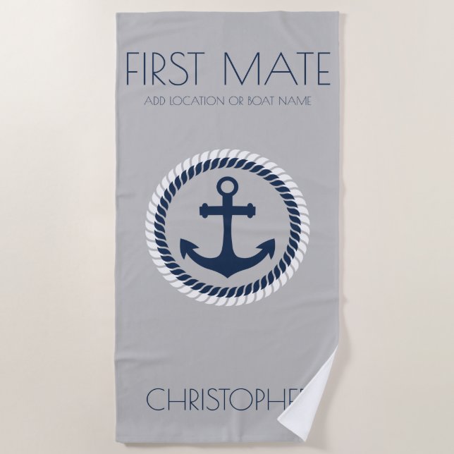 Serviette De Plage Nom du bateau d'Ancre nautique de premier maté per (Devant)
