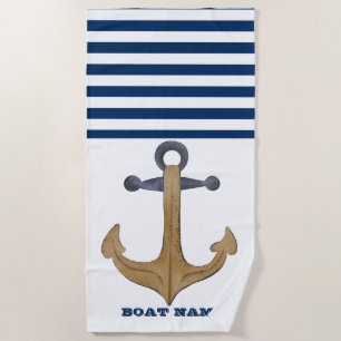 Serviette De Plage Nom du bateau nautique, Ancre Vintage Bleu de la M