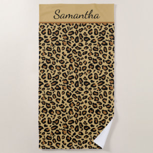 Serviette De Plage Nom du monogramme Empreinte de léopard Cheetah Mot
