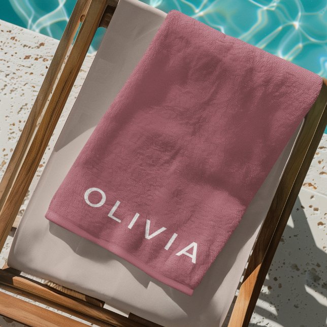 Serviette De Plage Nom du monogramme or Rose personnalisé (Créateur téléchargé)