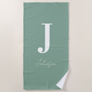 Serviette De Plage Nom du monogramme Sage Green Modern