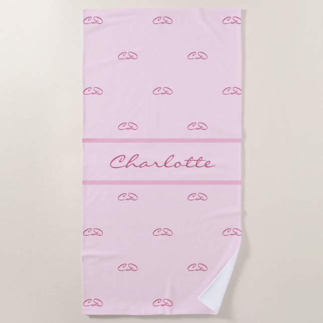 Serviette De Plage Nom du motif des initiales en monogramme rose pâle (Devant)