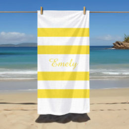 Serviette De Plage Nom du Motif des rayures jaunes modernes